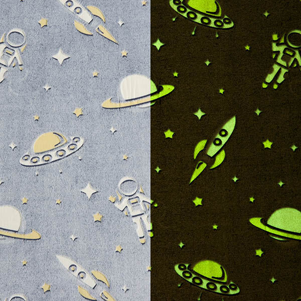 Kuschelfleece Glow in the Dark Weltall – nachtblau/creme, image number 1