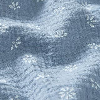 Musselin/ Doppel-Krinkel Gewebe stilisierte Margeriten – hellblau/weiss, 