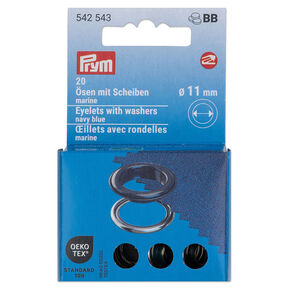 Ösen mit Scheiben [20 Stück | Ø 11 mm] | Prym – marineblau/silber metallic, 