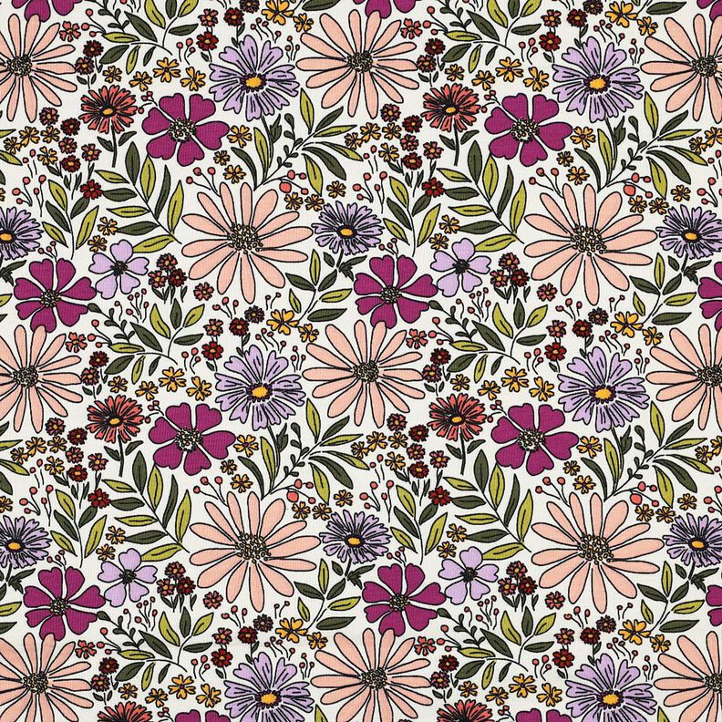 Baumwolljersey Blumenmeer | Poppy Fabrics – wollweiss/flieder,  image number 1