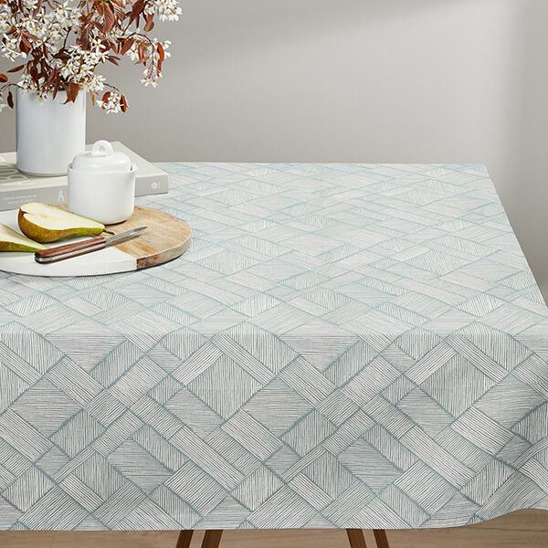 Dekostoff Halbpanama Linien-Patchwork – schilf/natur