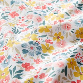 Beschichtete Baumwolle feine Blumen – weiss/rot, 