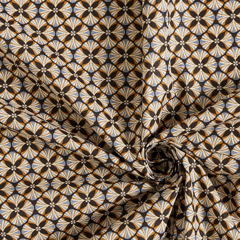 Baumwollstoff Cretonne Blumen-Kacheln – schwarz/helltaupe, image number 3
