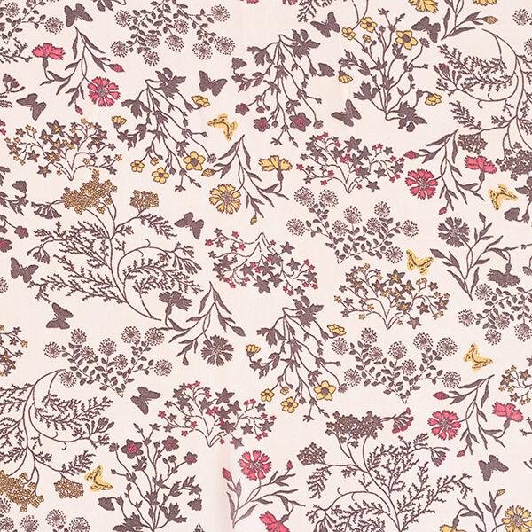 Chiffon Blumen & Schmetterlinge – rosé | Reststück 120cm