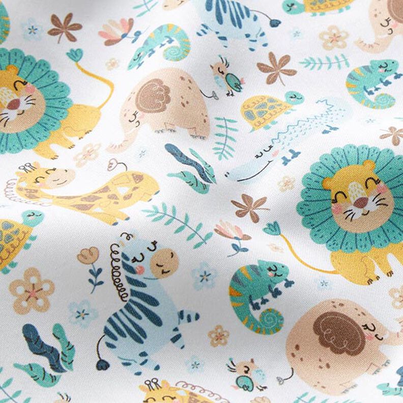 Baumwollsatin Safari Tiere – weiss/hellblau,  image number 2