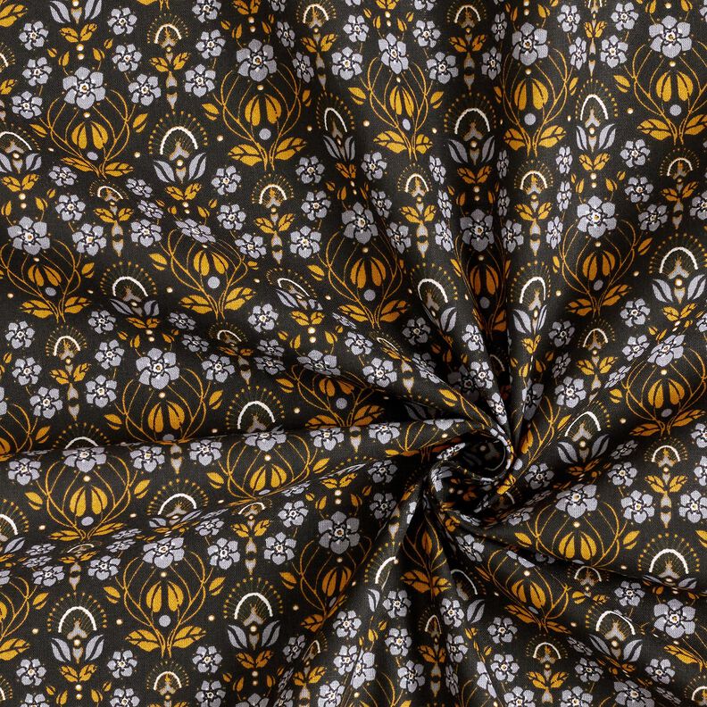 Baumwollstoff Cretonne rankende Blümchen – schwarz/currygelb, image number 3