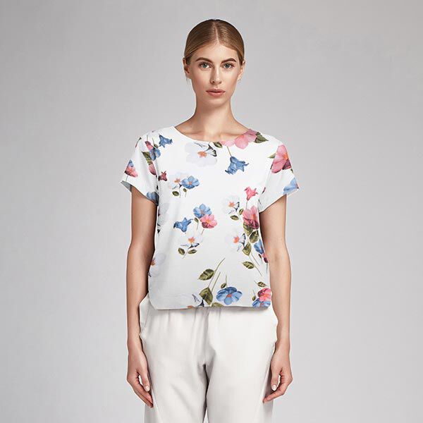 Seiden-Viskose-Satin Blumen und Blätter – weiss, image number 6