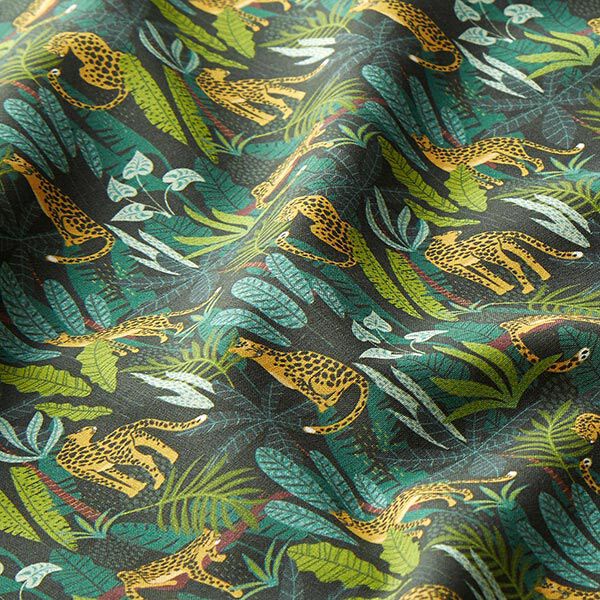 Dekostoff Baumwollpopeline Leoparden im Dschungel – grün/gelb,  image number 2