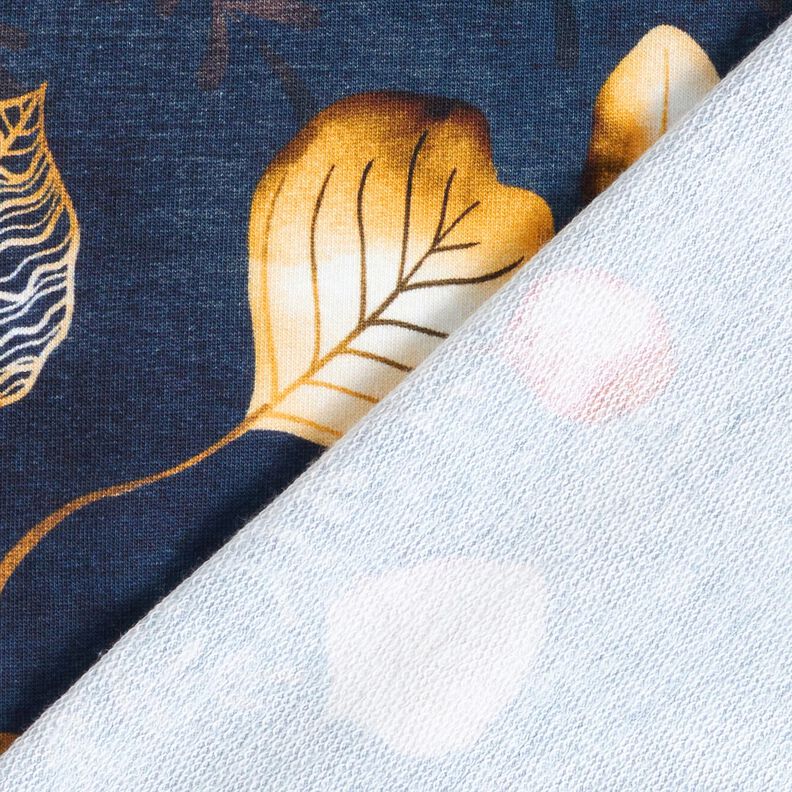 French Terry Bordürenstoff Herbstblätter | Glitzerpüppi – marineblau/pfirsichorange,  image number 4