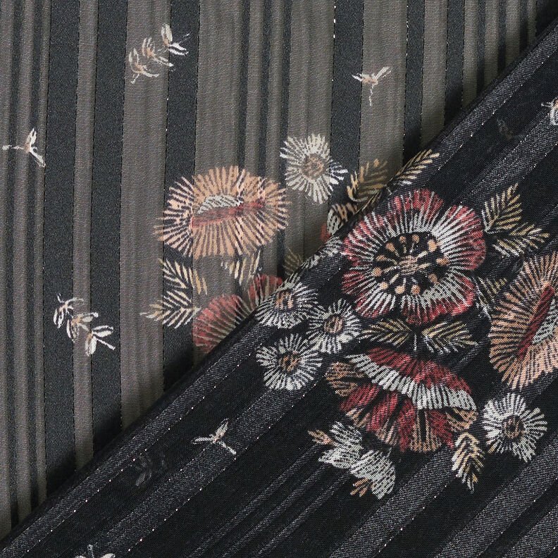 Chiffon mit Satin- und Metallicstreifen Blumen – schwarz/weiss,  image number 5