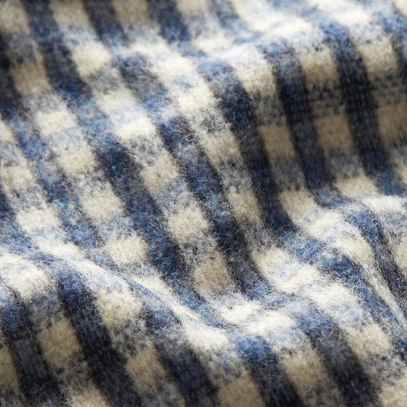 Mantelstoff Woll-Mix kleines Karo – beige/blau,  image number 3