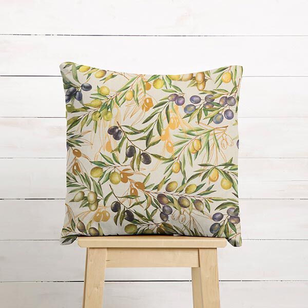 Dekostoff Halbpanama Olivenzweige recycelt – hellbeige | Reststück 50cm
