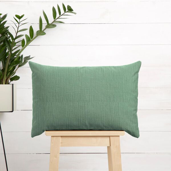 GOTS Dreilagiger Baumwoll-Musselin – schilf | Reststück 50cm