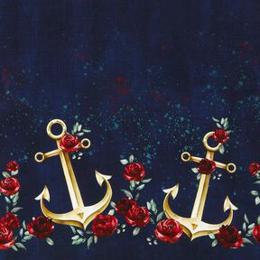 Baumwolljersey Anker und Rosen | Glitzerpüppi – nachtblau/altgold, 