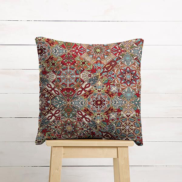Dekostoff Gobelin verschlungene Ornamente – hellbeige/karminrot