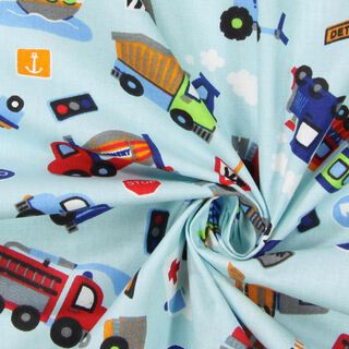 Baumwollstoff Cretonne Fahrzeuge – hellblau, 