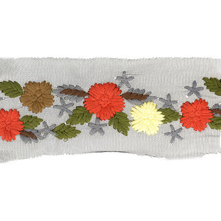 Tüllband Blumen-Stickerei  – braun/rot, 
