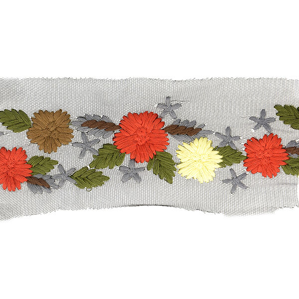 Tüllband Blumen-Stickerei – braun/rot, image number 1