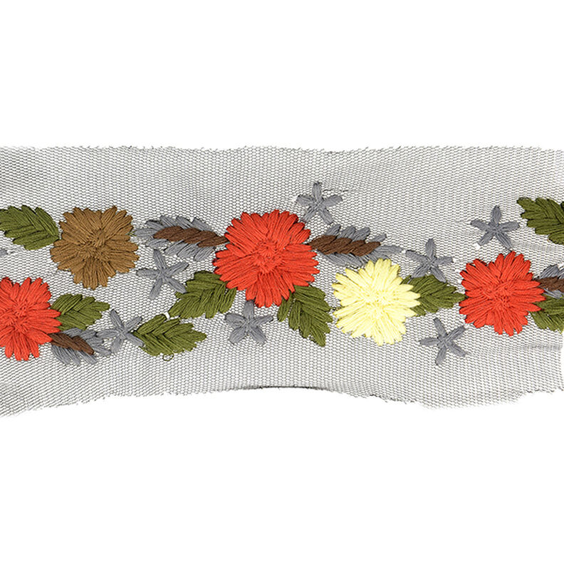 Tüllband Blumen-Stickerei  – braun/rot,  image number 1
