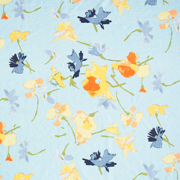 Baumwoll-Viskose-Mix verwischte Blumen – hellblau | Reststück 100cm