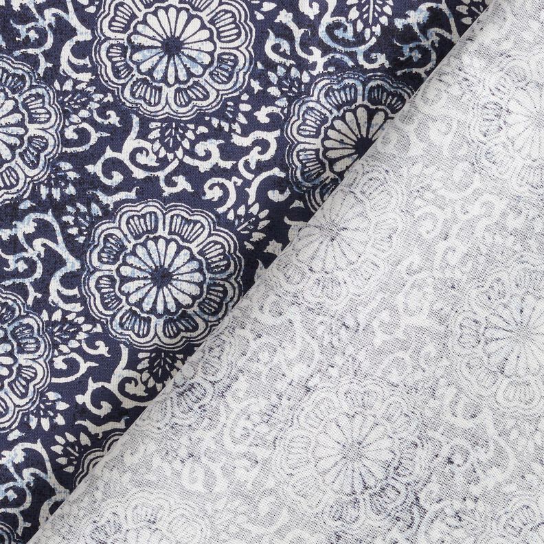Baumwollstoff Cretonne florales Mandala – weiss/nachtblau, image number 4