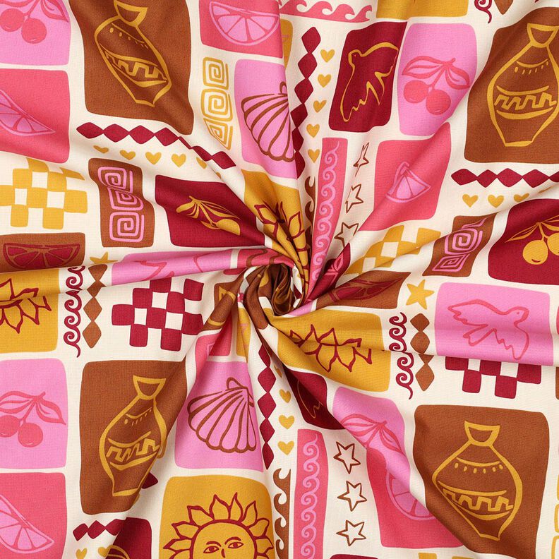 Baumwollpopeline Patchwork | Poppy Fabrics – creme/dunkelrot,  image number 3