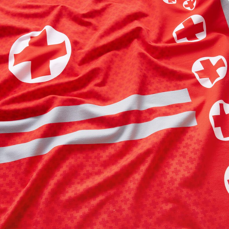 French Terry Panel Einmal Notarzt sein | Stoff&Liebe – rot/silbergrau,  image number 2
