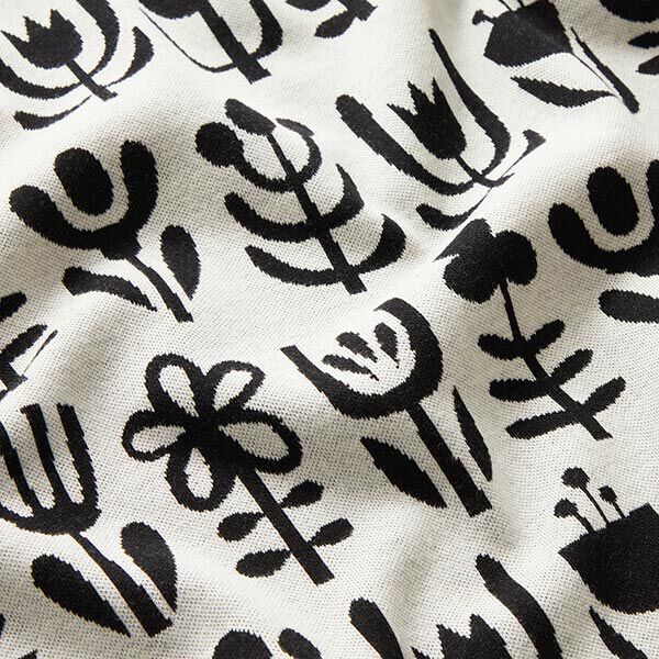 GOTS Strickjacquard EVERMORE Diversity | Hamburger Liebe - Albstoffe – weiss/schwarz | Reststück 50cm