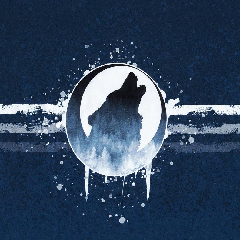 French Terry Panel mystischer Wolf | Glitzerpüppi – marineblau/weiss, image number 6