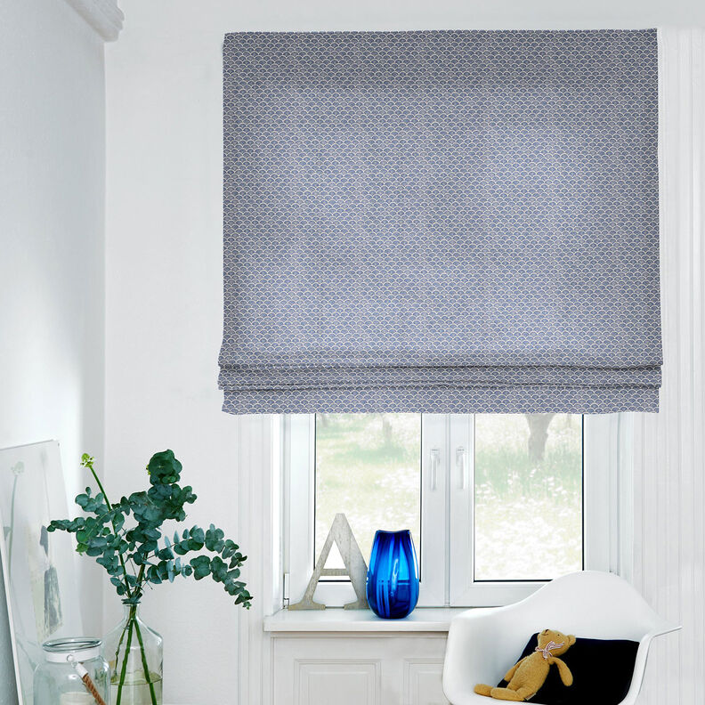 Dekostoff Halbpanama Wellenbögen – natur/indigo | Reststück 60cm,  image number 7