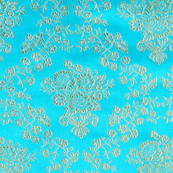 Bekleidungsjacquard Metallic Blumen – türkis/gold | Reststück 50cm