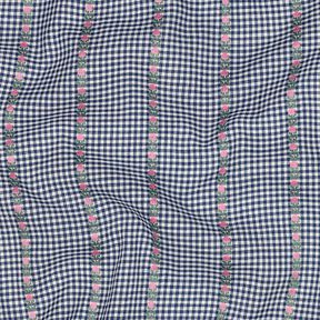 Baumwollstoff Jacquard Karo und Blümchen – ozeanblau/weiss, 
