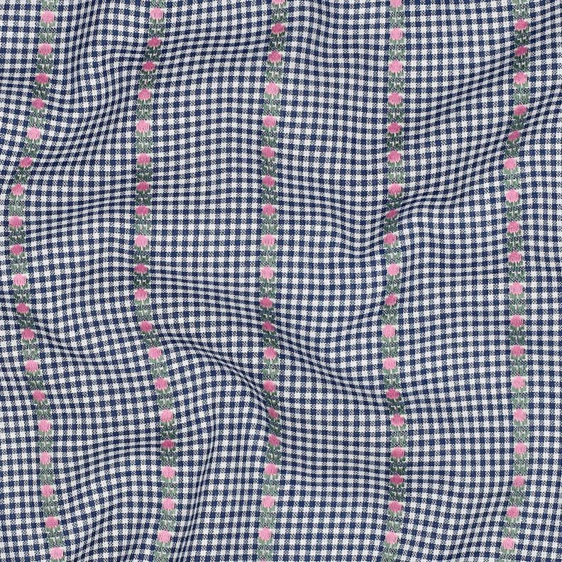 Baumwollstoff Jacquard Karo und Blümchen – ozeanblau/weiss, image number 2