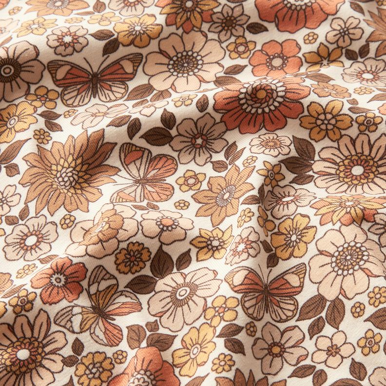Baumwolljersey Retro Blumen und Schmetterlinge Digitaldruck – creme,  image number 2