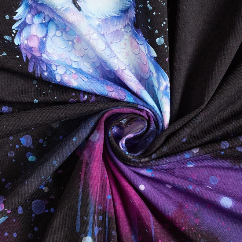 Baumwolljersey Wintereule Panel | Glitzerpüppi – schwarz/traube, image number 3