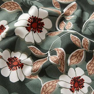 Dekostoff Canvas große Blüten – dunkelgrün/wollweiss, 