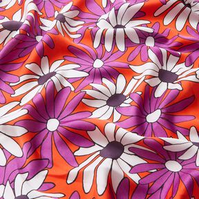 Satin expressive Blumen – orange/rotlila, 