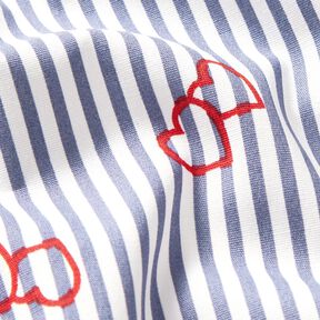Popeline Stretch Streifen und Herzen – weiss/indigo, 