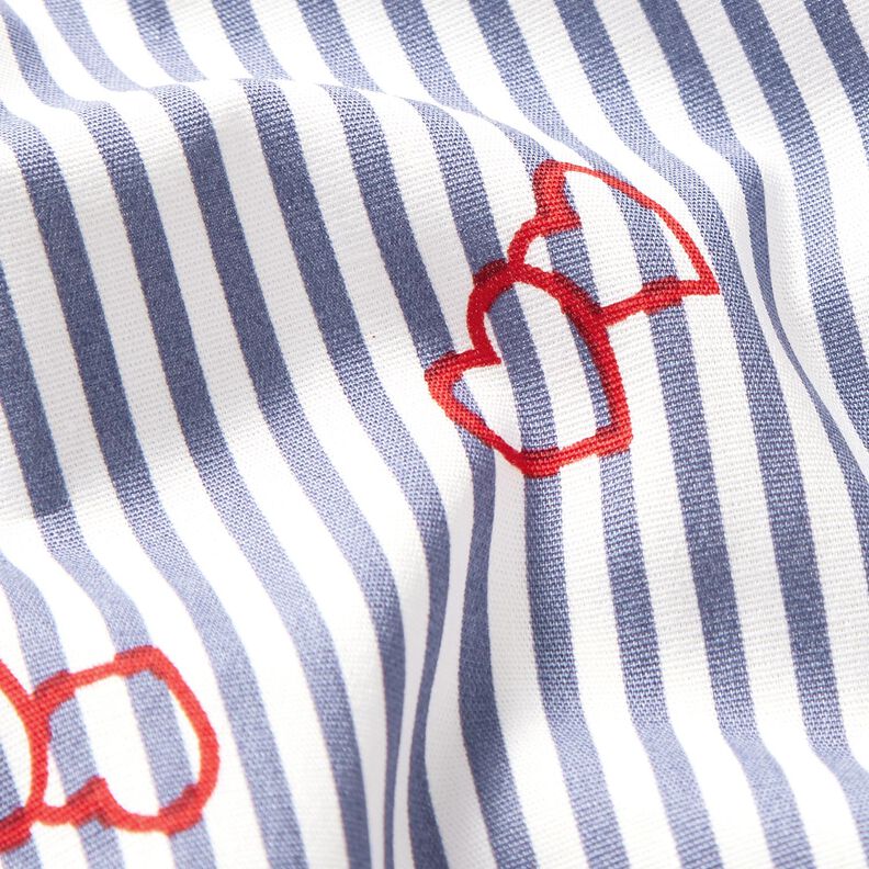 Popeline Stretch Streifen und Herzen – weiss/indigo, image number 2