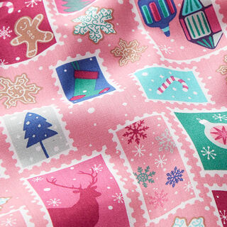 Baumwollstoff Popeline Weihnachtspost – rosa/weiss, 