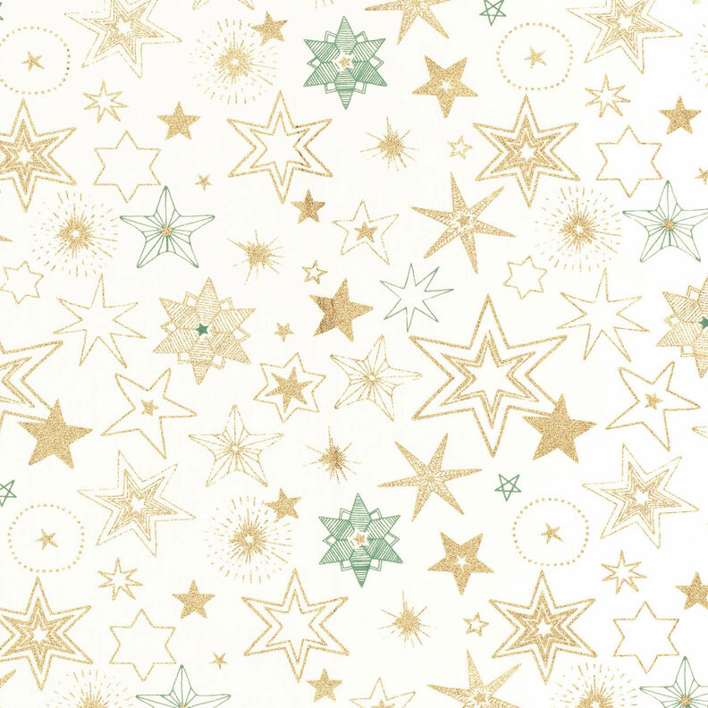 Baumwollstoff Popeline große Sterne – wollweiss/gold, image number 1