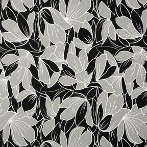 Stretch Cr&ecirc;pe grosse Blumen &ndash; schwarz/hellgrau, 