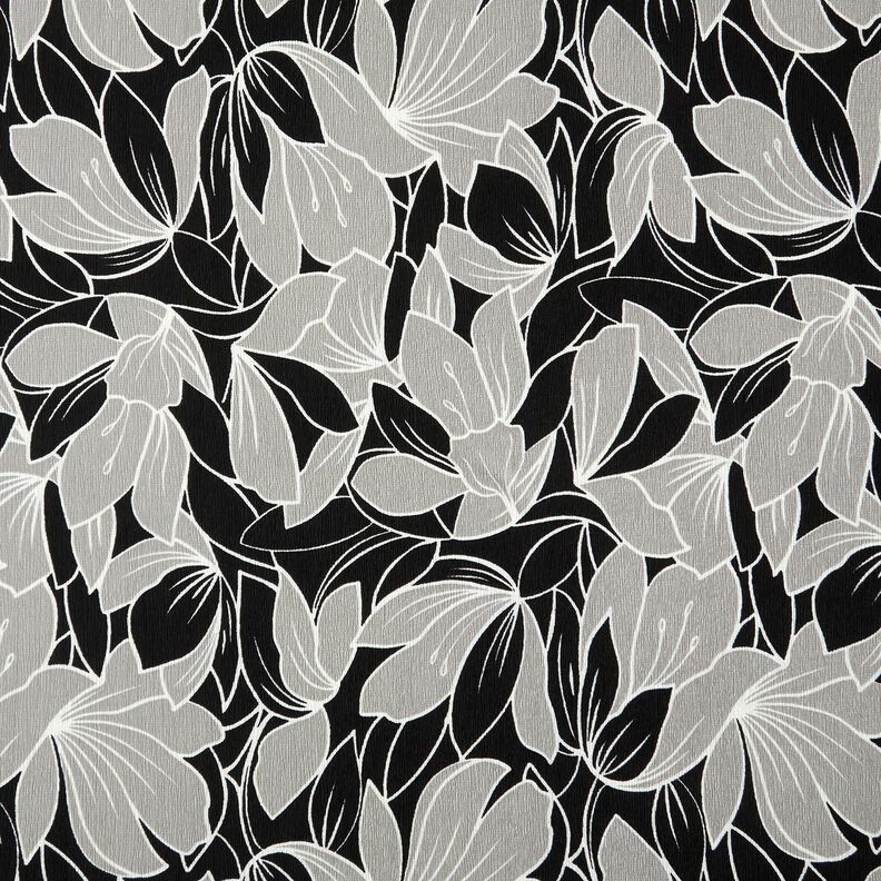 Stretch Crêpe grosse Blumen – schwarz/hellgrau, image number 1