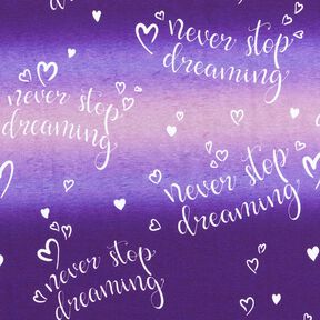 French Terry Sommersweat Never stop Dreaming | Glitzerpüppi – lila/aubergine, 