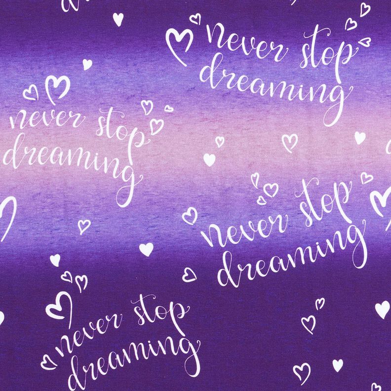 French Terry Sommersweat Never stop Dreaming | Glitzerpüppi – lila/aubergine,  image number 1
