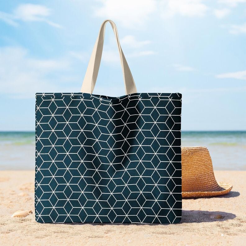 Dekostoff Jacquard moderne Würfel – nachtblau/elfenbein,  image number 7