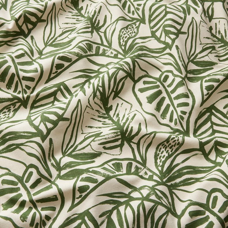 Dekostoff Halbpanama gemalte Monstera – creme/pinie,  image number 2