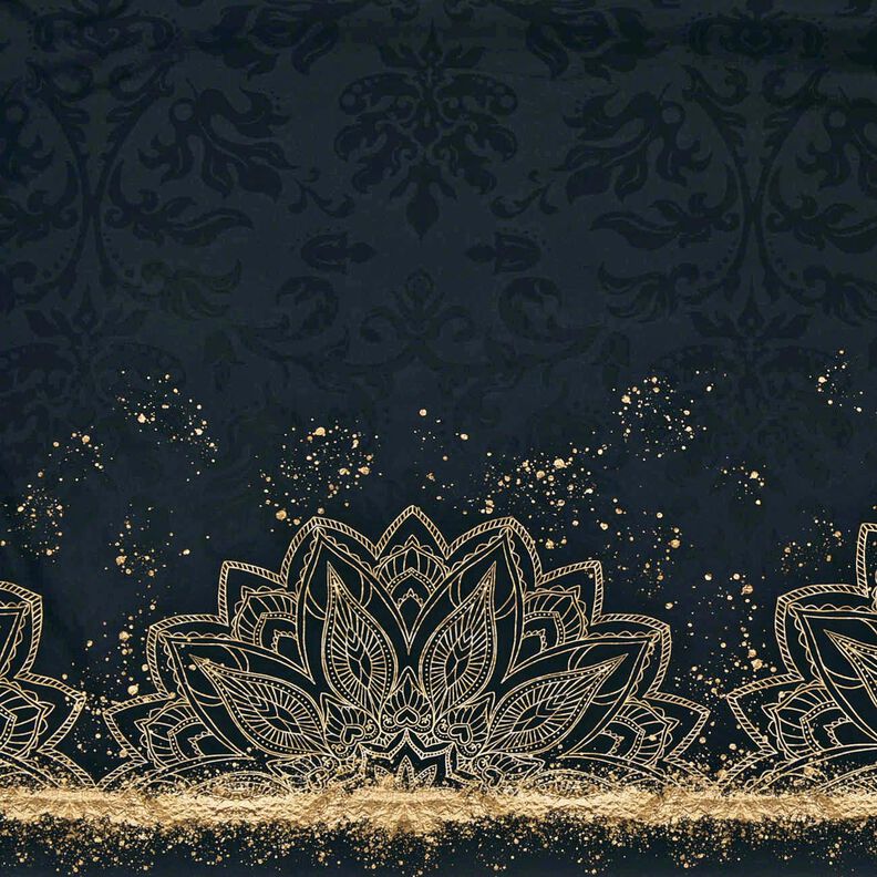 Baumwolljersey Bordürenstoff Mandala Baroque Gold Sprenkel | Glitzerpüppi – schwarz,  image number 2