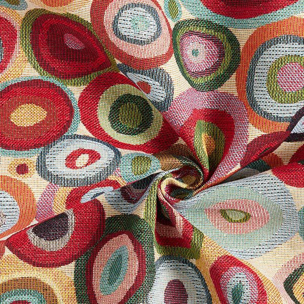 Dekostoff Gobelin bunte Kreise – hellbeige/karminrot