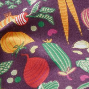 Baumwollstoff Cretonne Gemüse-Vielfalt – aubergine/grün, 
